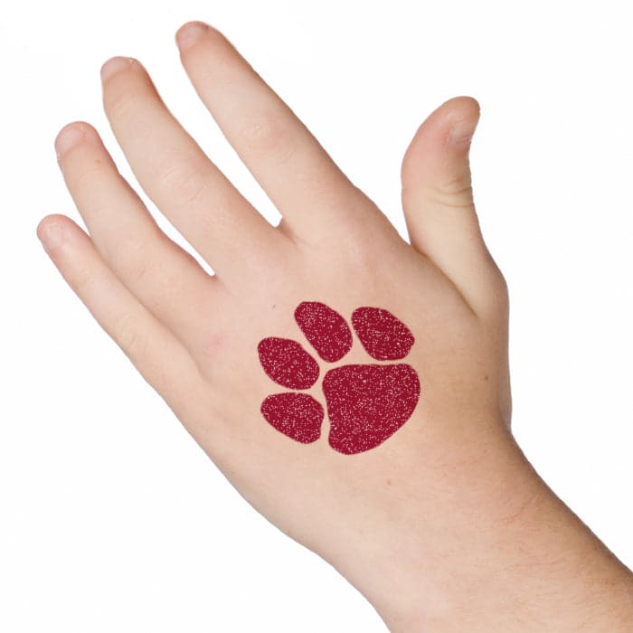 Glitter Burgundy Paw Print Temporary Tattoo 2 in x 2 in