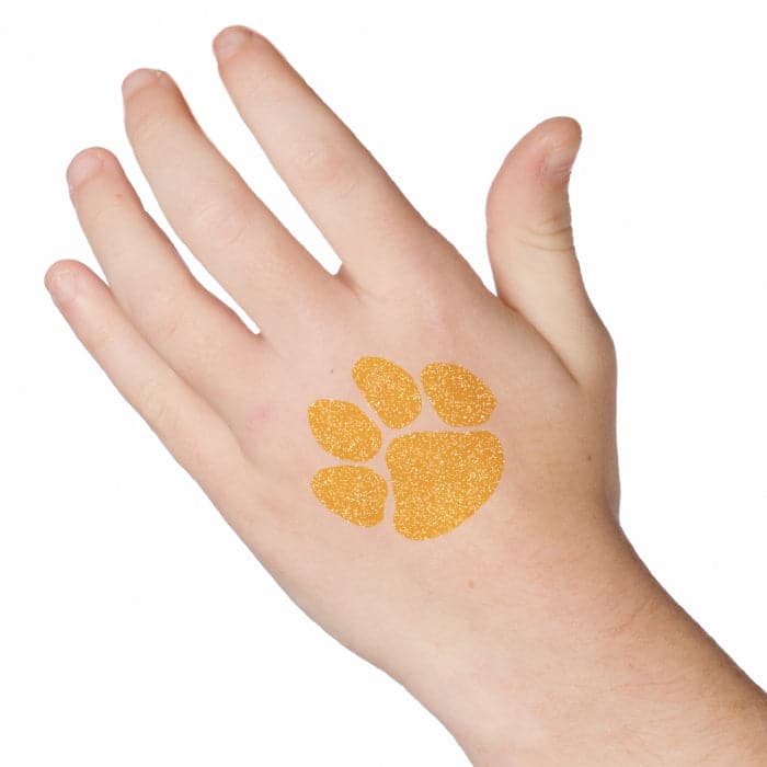 Glitter Yellow Paw Print Temporary Tattoo 2 in x 2 in