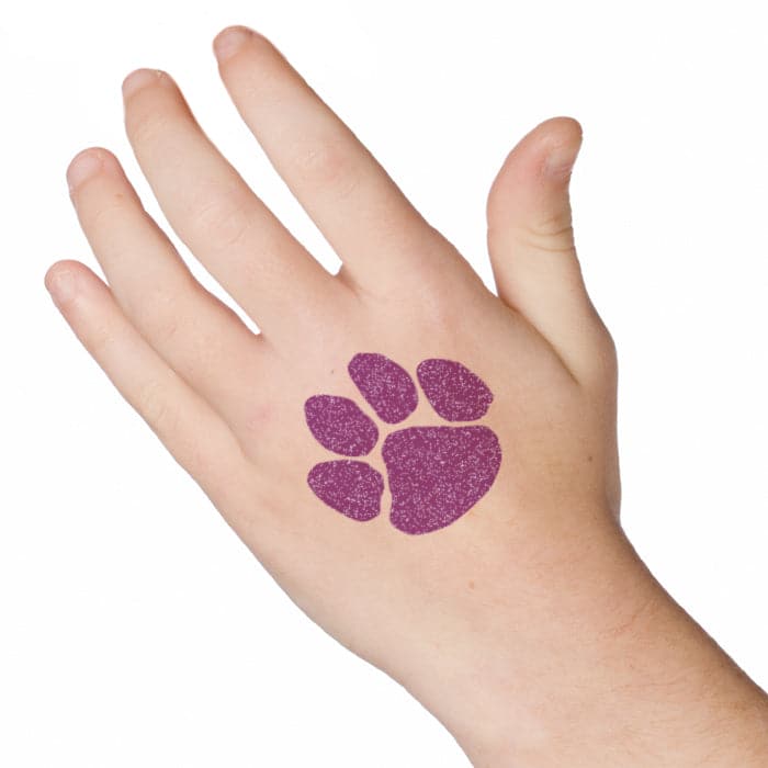 Glitter Purple Paw Print Temporary Tattoo 2 in x 2 in