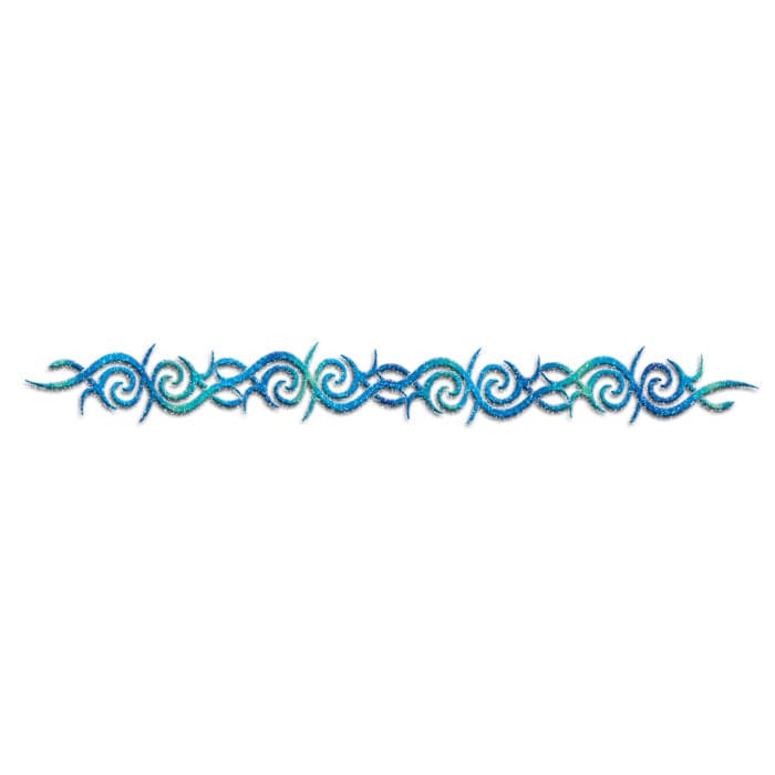Glitter Blue Wave and Swirl Band Temporary Tattoo 9 in x 1.5 in