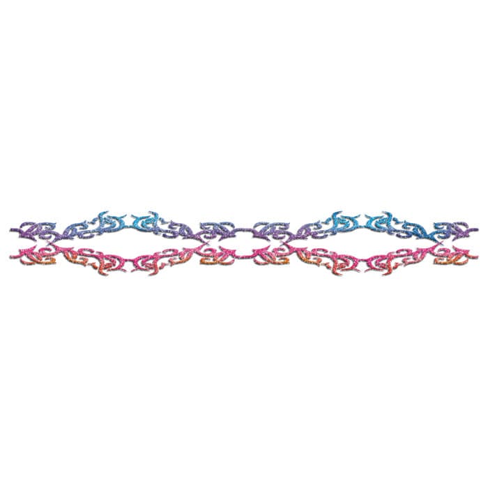 Glitter Red and Blue Barbed Wire Band Temporary Tattoo 9 in x 1.5 in