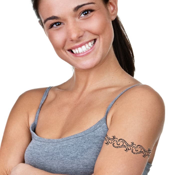 Glitter Black Windy Design Band Temporary Tattoo 9 in x 1.5 in