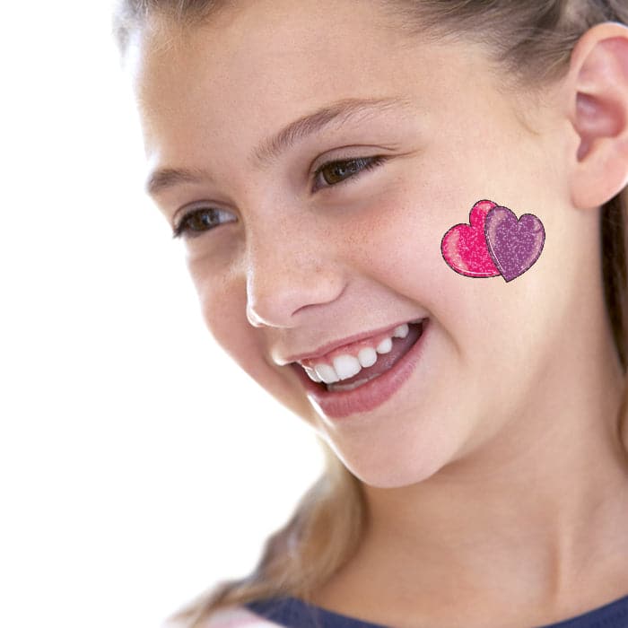 Glitter Red and Purple Hearts Temporary Tattoo 2 in x 1.5 in