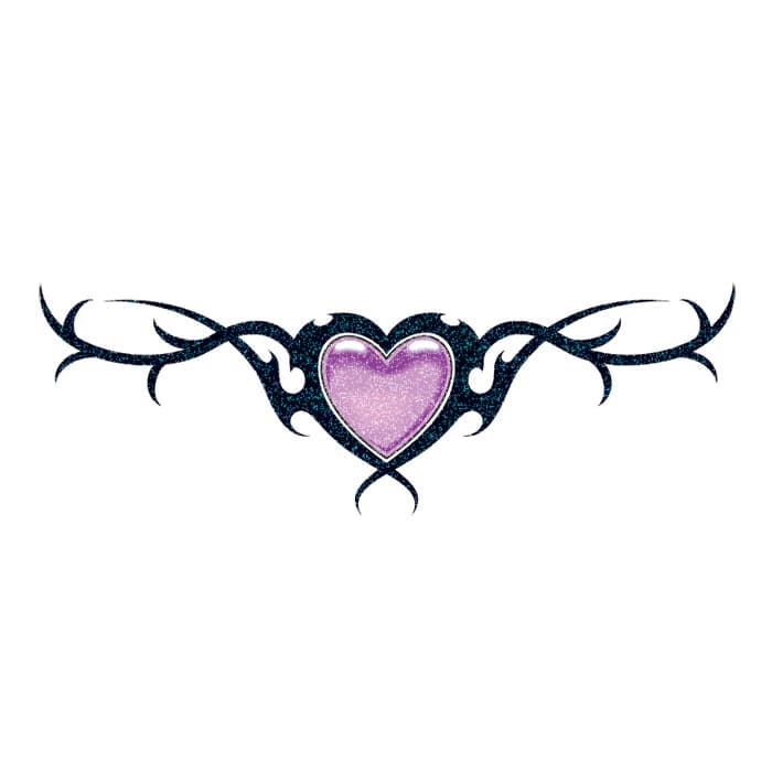 Glitter Purple Heart and Barbed Wire Temporary Tattoo 2.5 in x 1.5 in