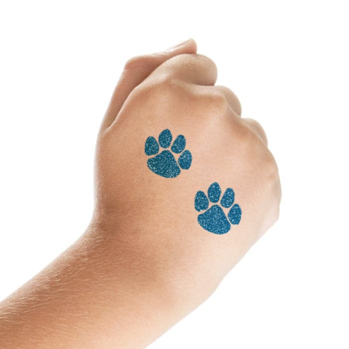 Glitter Blue Paw Prints Temporary Tattoos 2 in x 1.5 in