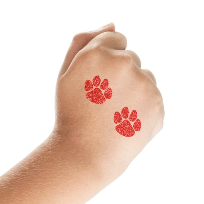 Glitter Red Paw Prints Temporary Tattoos 2 in x 1.5 in