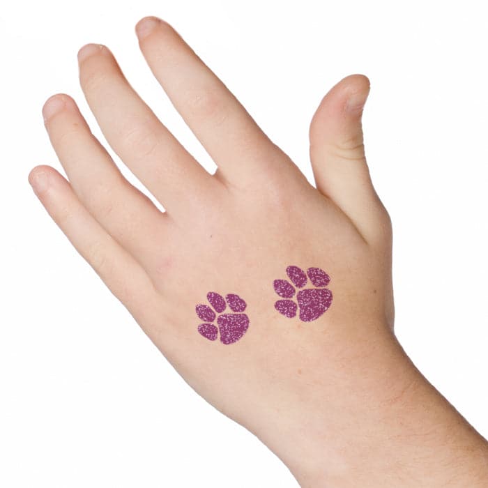Glitter Purple Paw Prints Temporary Tattoos 2 in x 1.5 in