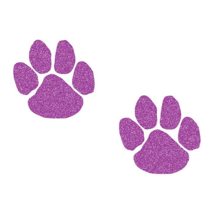 Glitter Purple Paw Prints Temporary Tattoos 2 in x 1.5 in