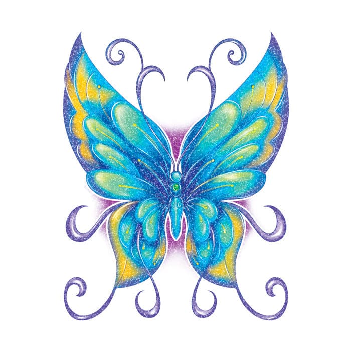 Glitter Blue and Green Butterfly Temporary Tattoo 3.5 in x 2.5 in