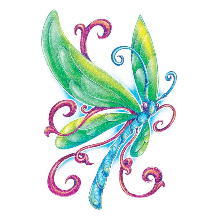 Glitter Blue Dragonfly Temporary Tattoo 3.5 in x 2.5 in
