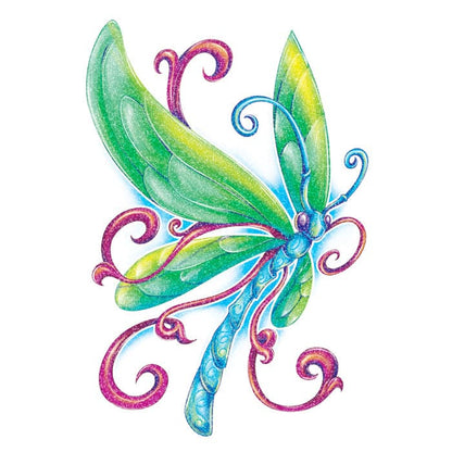 Glitter Blue Dragonfly Temporary Tattoo 3.5 in x 2.5 in