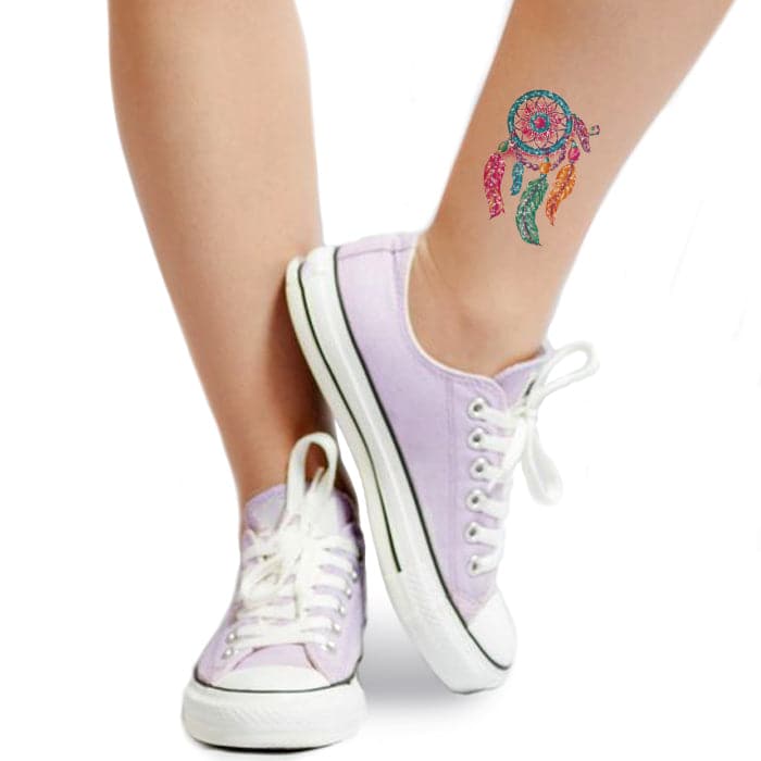 Glitter Multicolored Dream Catcher Temporary Tattoo 3.5 in x 2.5 in