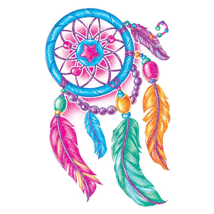 Glitter Multicolored Dream Catcher Temporary Tattoo 3.5 in x 2.5 in