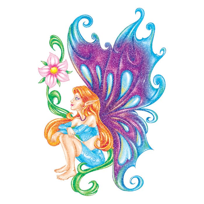 Glitter Blue and Purple Fairy Temporary Tattoo 3.5 in x 2.5 in