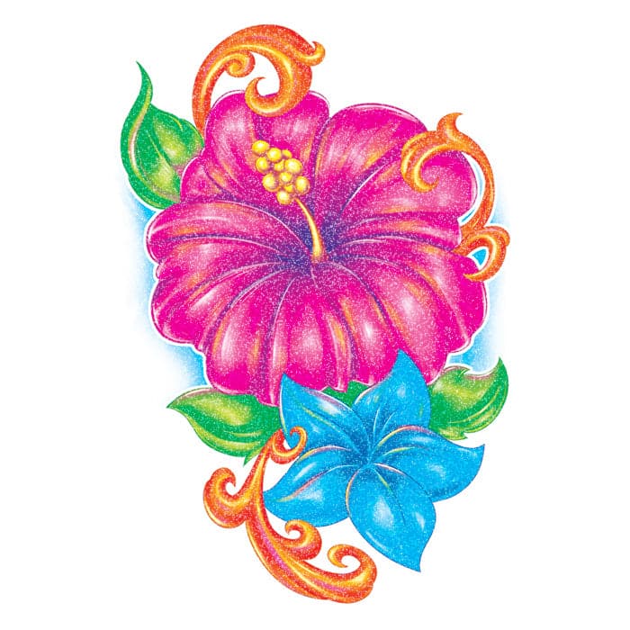 Glitter Pink Flower Temporary Tattoo 3.5 in x 2.5 in