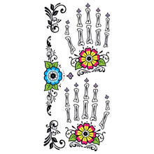 Glitter Day of the Dead Floral Hands Temporary Tattoo 4 in x 8.5 in