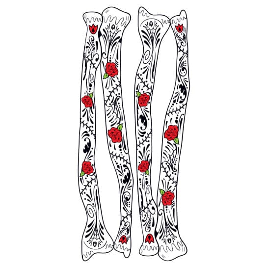 Glitter Day of the Dead Red Rose Arms Temporary Tattoo 4 in x 8.5 in