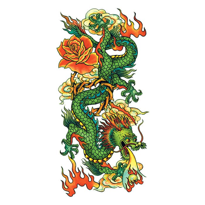 Glitter Chinese Dragon Temporary Tattoo 3.5 in x 2.5 in
