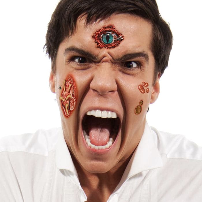 Gory Eyeball and Maggots Temporary Tattoo 3.5 in x 2.5 in