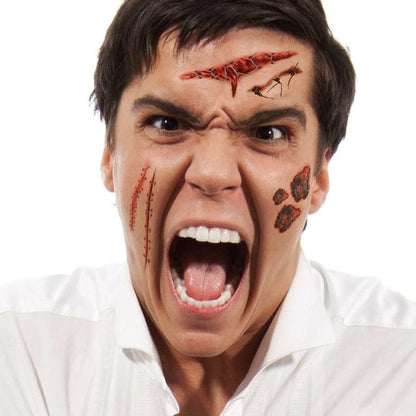 Gory Creepy Stitches & Scars Temporary Tattoo 3.5 in x 2.5 in