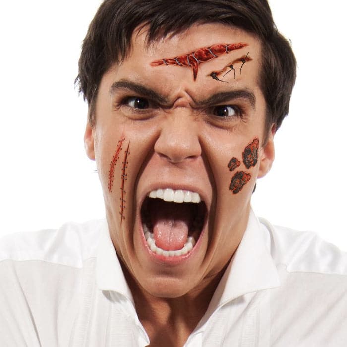 Gory Creepy Stitches & Scars Temporary Tattoo 3.5 in x 2.5 in