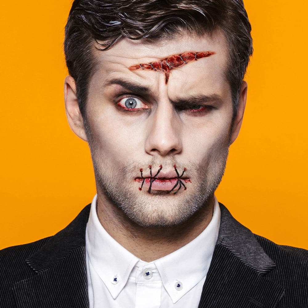 Gory Creepy Stitches & Scars Temporary Tattoo 3.5 in x 2.5 in