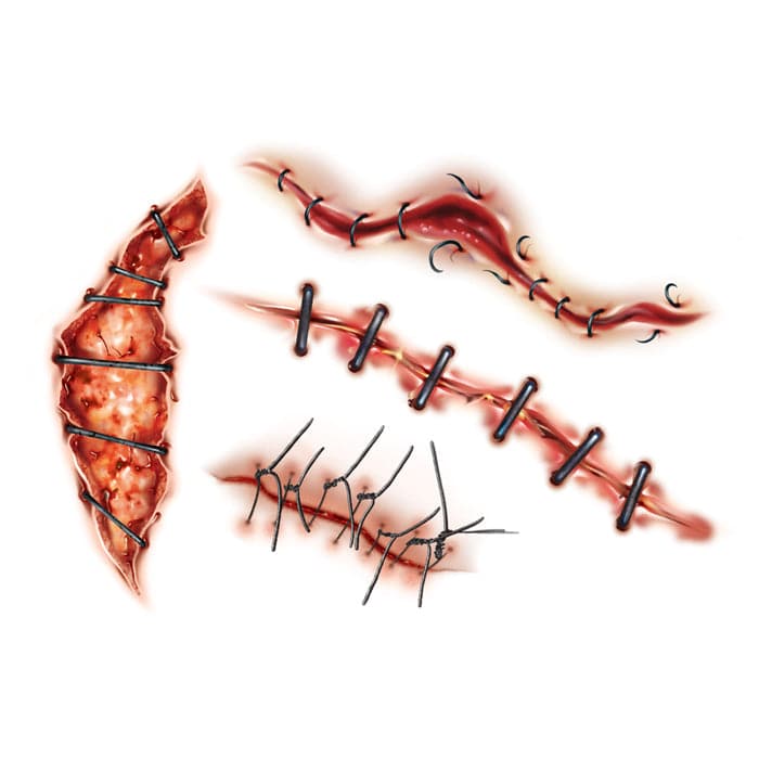 Gory Scary Stitches and Wounds Temporary Tattoo 3.5 in x 2.5 in