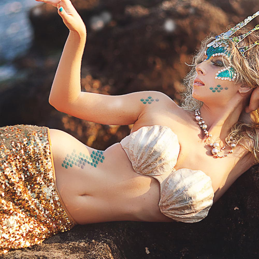 Metallic Mermaid Costume Temporary Tattoos 6 in x 5.75 in