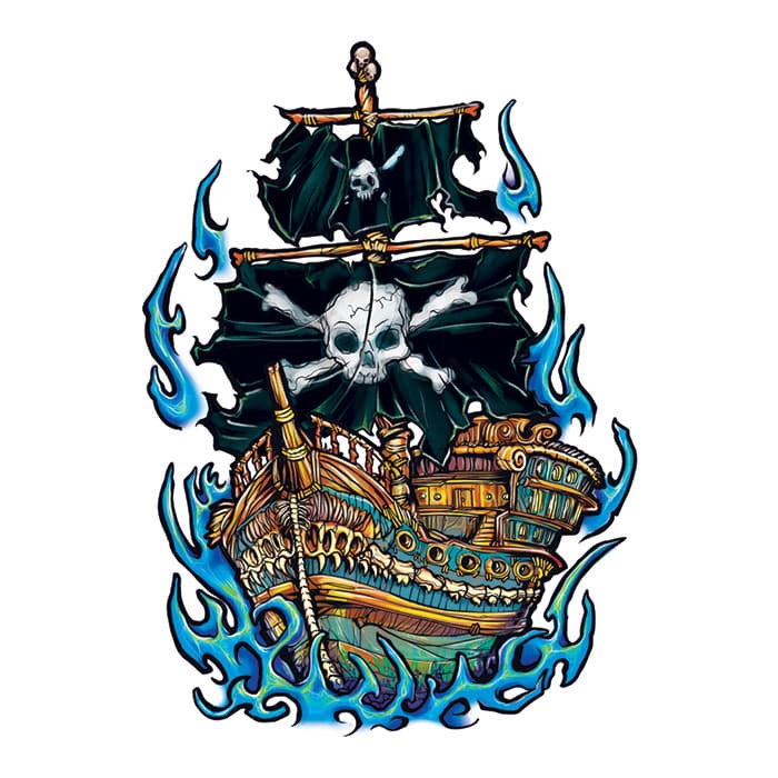 Pirate Ship Temporary Tattoo 3.5 in x 2.5 in