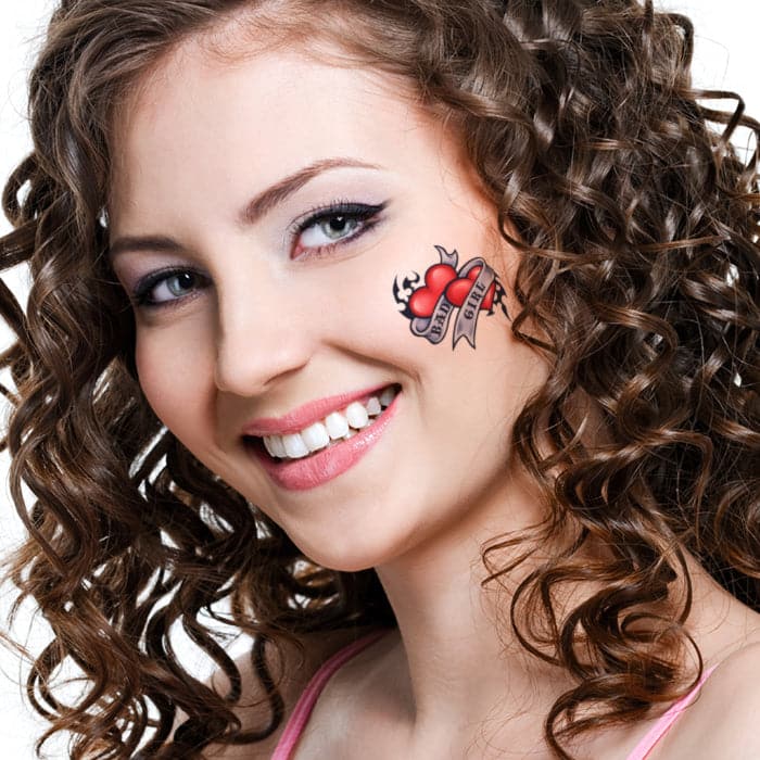Bad Girl with Hearts Temporary Tattoo 2 in x 2 in
