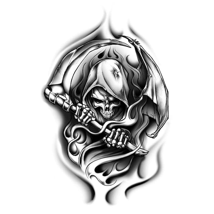Black Grim Reaper Temporary Tattoo 3.5 in x 2.5 in