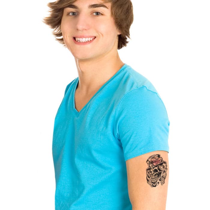 Skull with Top Hat Temporary Tattoo 3.5 in x 2.5 in