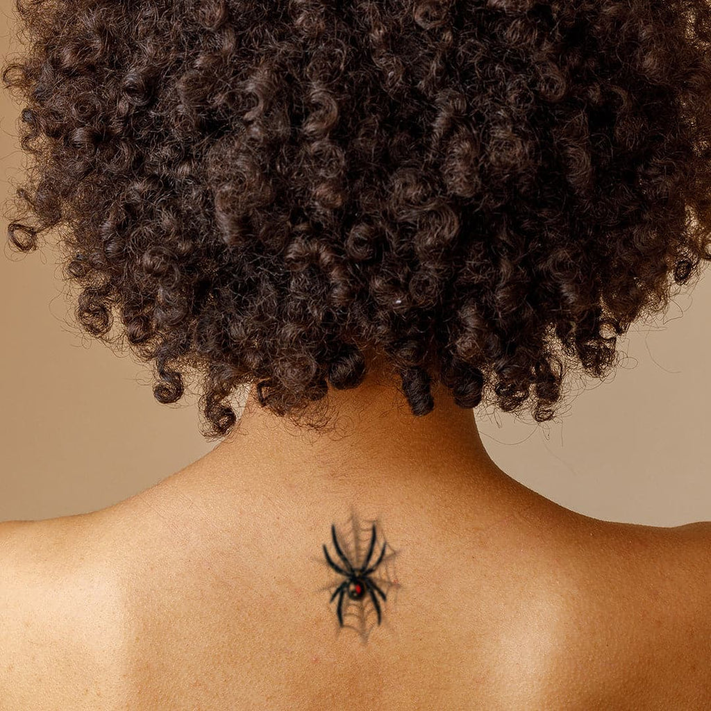 Black Widow with Web Temporary Tattoo 3.5 in x 2.5 in