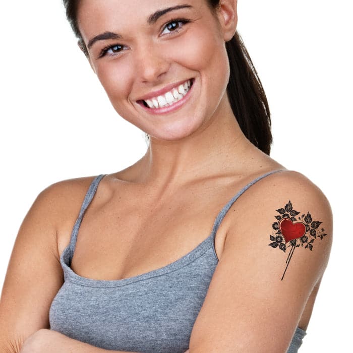 Hearts and Roses Temporary Tattoo 6 in x 4.5 in