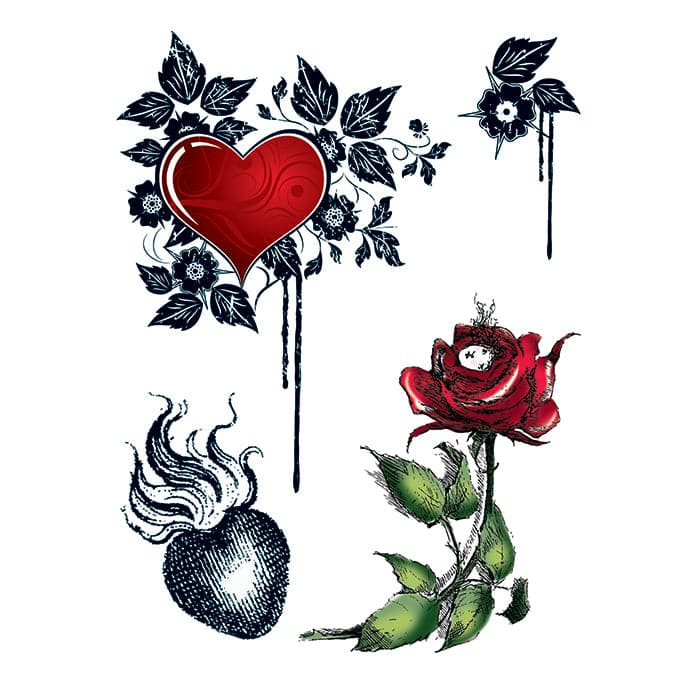Hearts and Roses Temporary Tattoo 6 in x 4.5 in