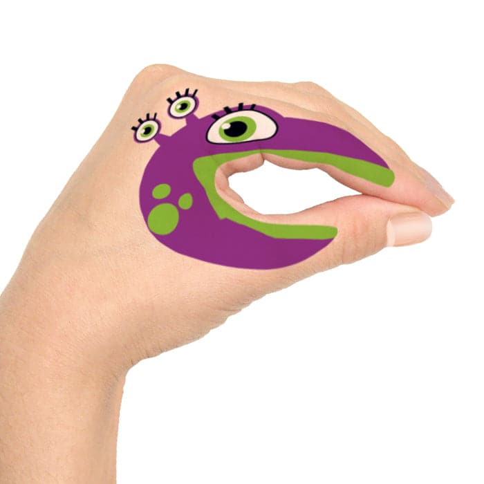 Purple Alien Hand Puppet Temporary Tattoo 3.5 in x 2.5 in