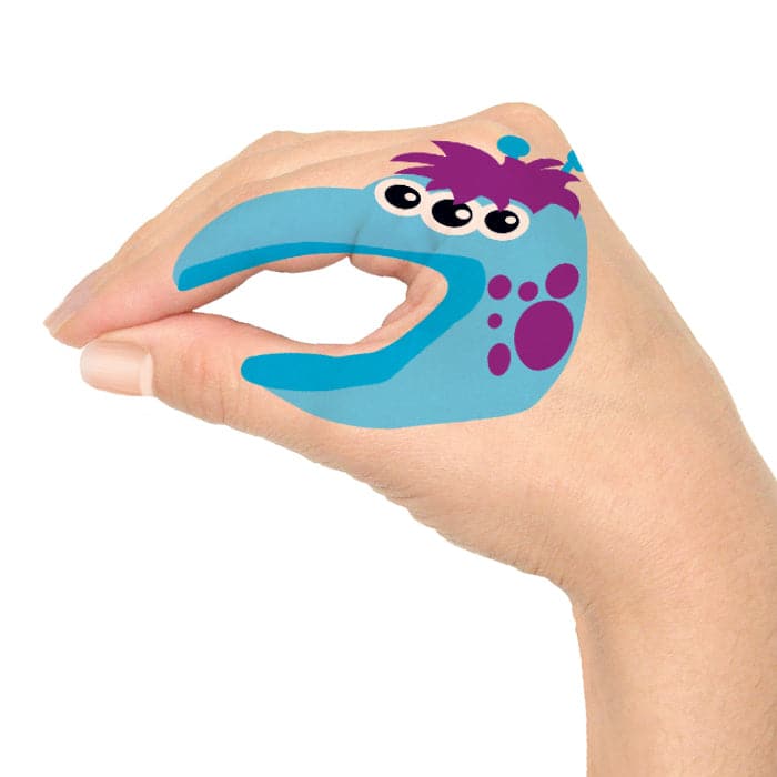 Blue Alien Hand Puppet Temporary Tattoo 3.5 in x 2.5 in