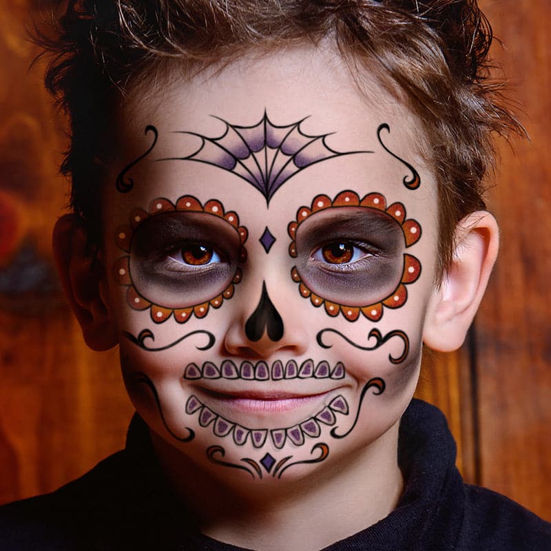 Orange Kids Sugar Skull Costume Tattoo 6 in x 5.25 in