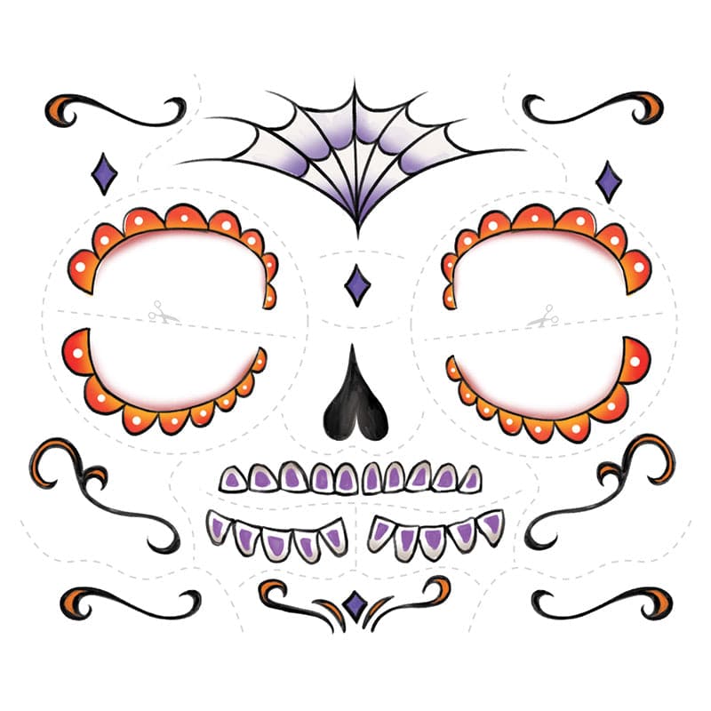 Orange Kids Sugar Skull Costume Tattoo 6 in x 5.25 in