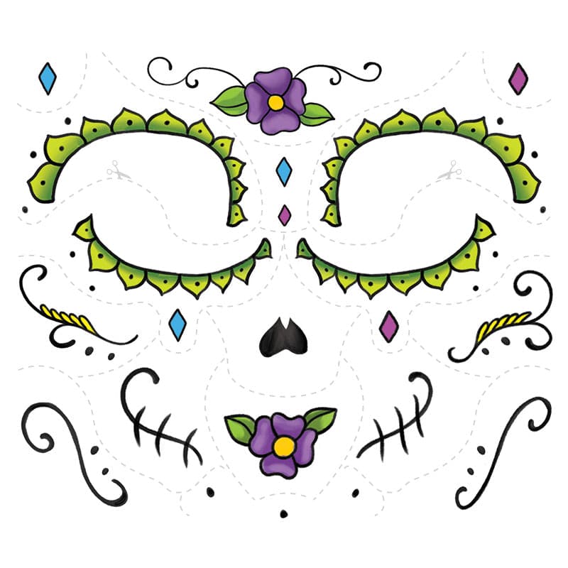 Purple Kids Sugar Skull Costume Tattoo 6 in x 5.25 in