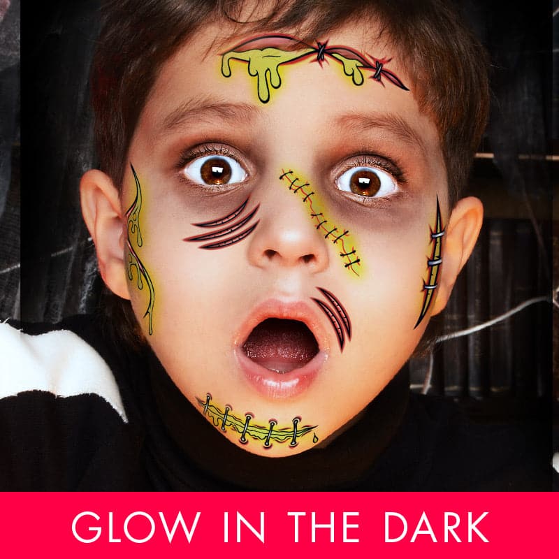 Glow in the Dark Monster Kids Costume Tattoo 6 in x 5.25 in