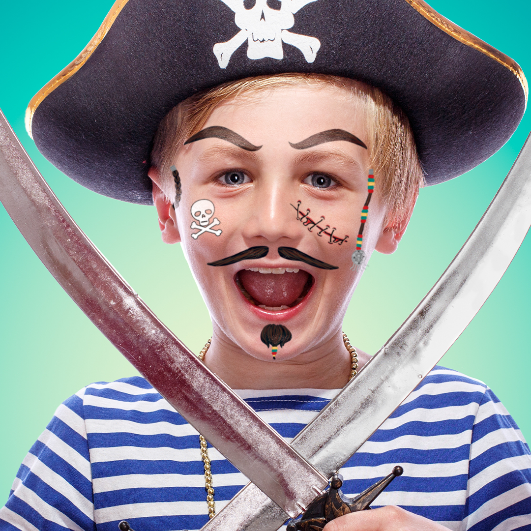 Pirate Kids Costume Tattoo 6 in x 5.25 in