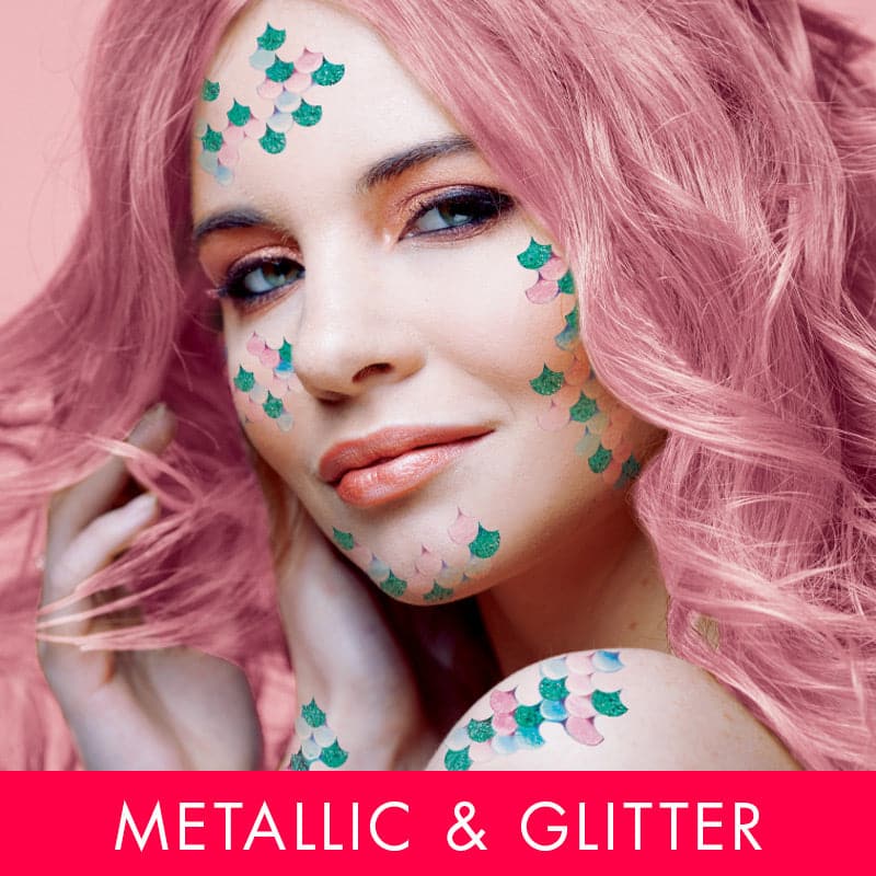 Metallic & Glitter Mermaid Scales Costume Tattoo 6 in x 5.25 in