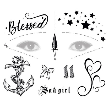 Black Ink Realistic Girl Face Costume Tattoos 5.25 in x 6 in