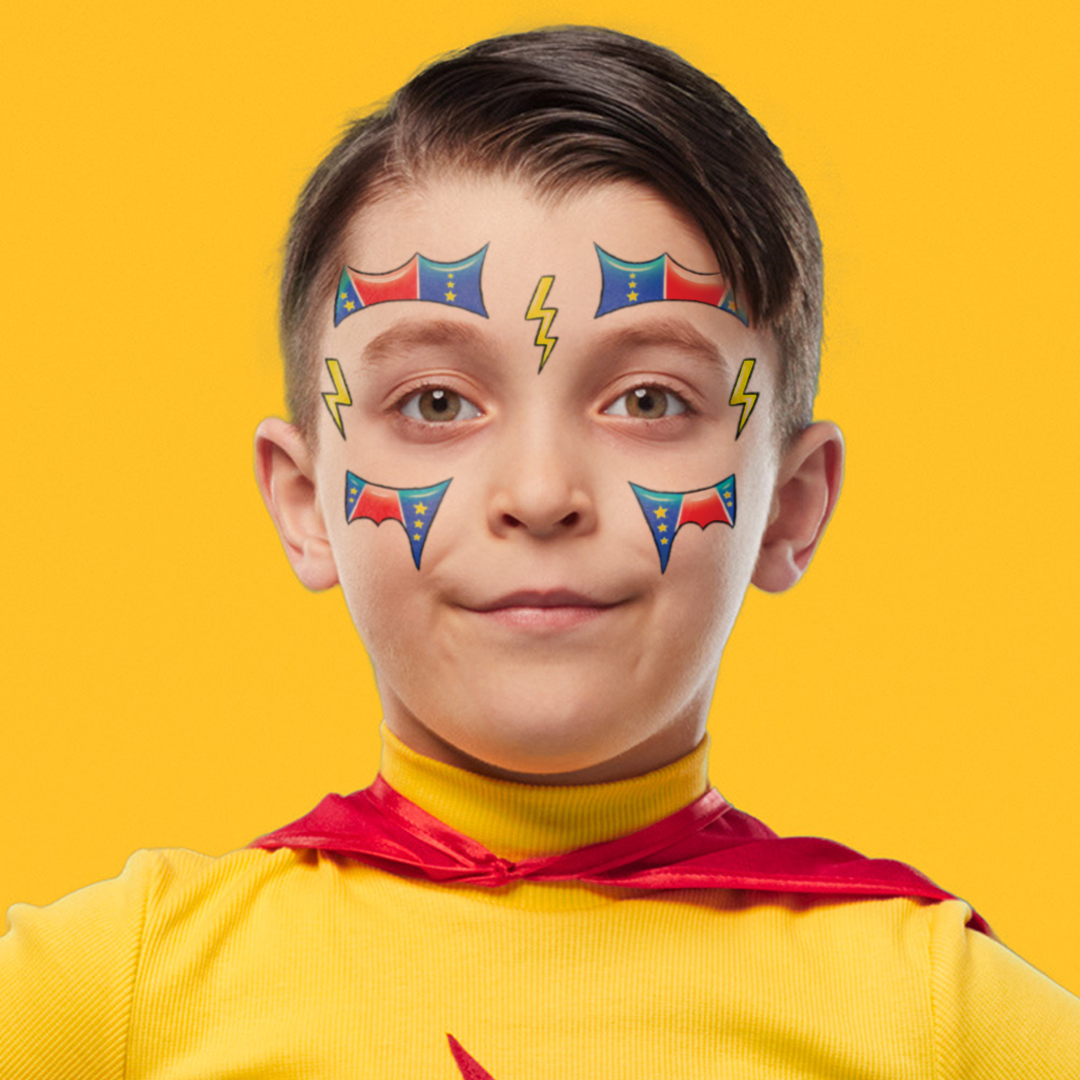 Super Hero Kids Costume Tattoo 6 in x 5.25 in