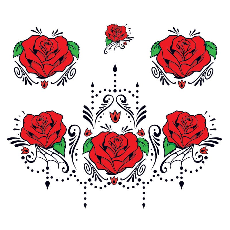 Red Rose Sugar Skull Accessory Costume Tattoo 6 in x 5.25 in