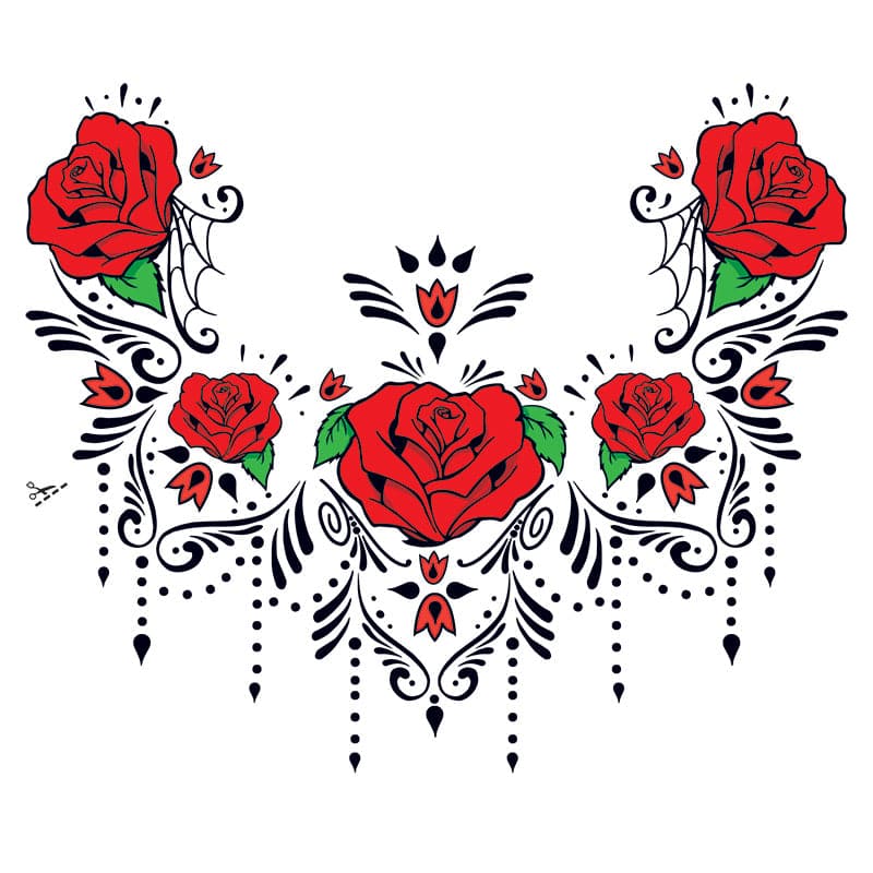 Red Rose Sugar Skull Chest Accessory Costume Tattoo 6 in x 5.25 in