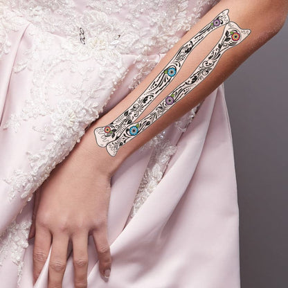 Colorful Flower Sugar Skull Arm Bones Costume Tattoo 3.875 in x 8.5 in