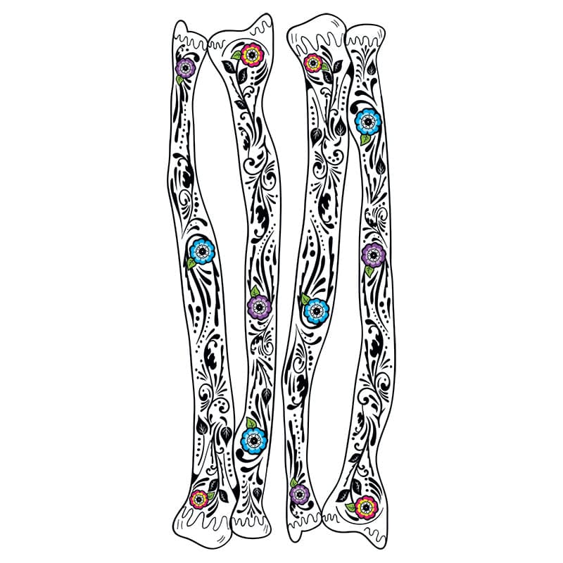 Colorful Flower Sugar Skull Arm Bones Costume Tattoo 3.875 in x 8.5 in