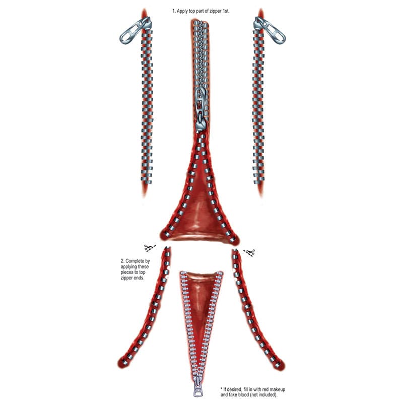 Zipper Face Costume Tattoo 8.5 in x 3.875 in